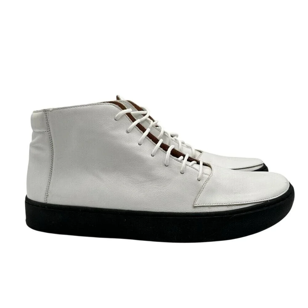 Rodd & Gunn White Leather High Top Sneakers with Black Vibram Soles Size EU 41